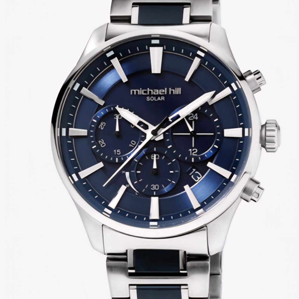 Solar Blue and Silver Men's Watch